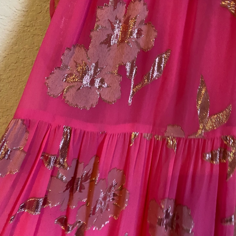 LILLY PULITZER Beccalyn Silk Blend Halter Tiered Metallic Pink Maxi Dress XXS - Picture 7 of 15